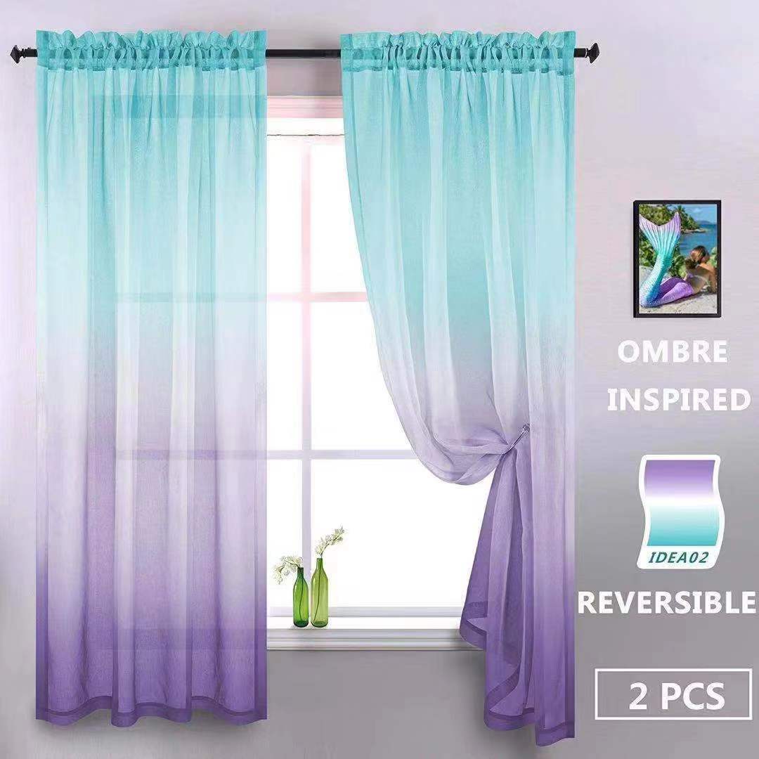 Dégradé couleur Semi rideaux transparents couleur vive rideaux modernes pour chambre salon fenêtre rideaux panneaux réversibles 2 pièces