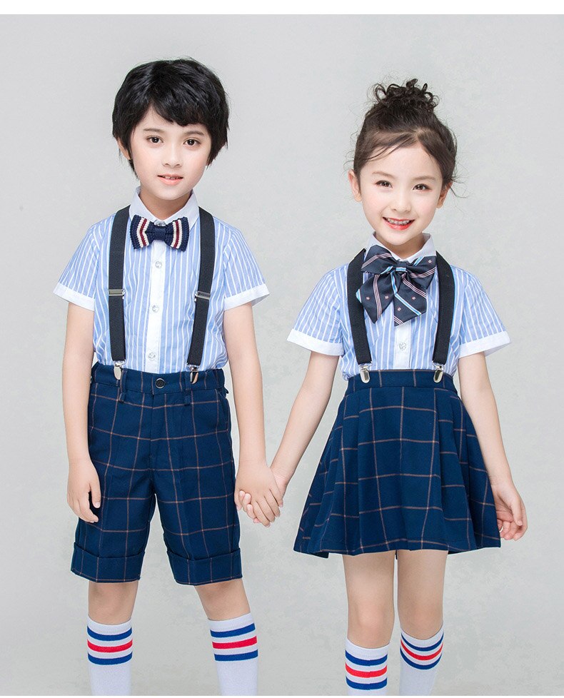 Kids British style School Uniform for Girls Boys Blue Shirts Top Navy Pleated Skirts Pants Clothes Tie Set Students Outfits Suit