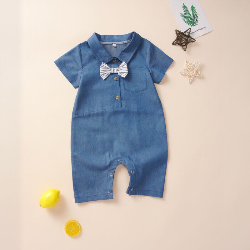 3M-24M Del bambino Appena nato Del bambino Della Ragazza del Ragazzo Primavera Vestiti di Cotone Pagliaccetto Del denim Tuta vestito