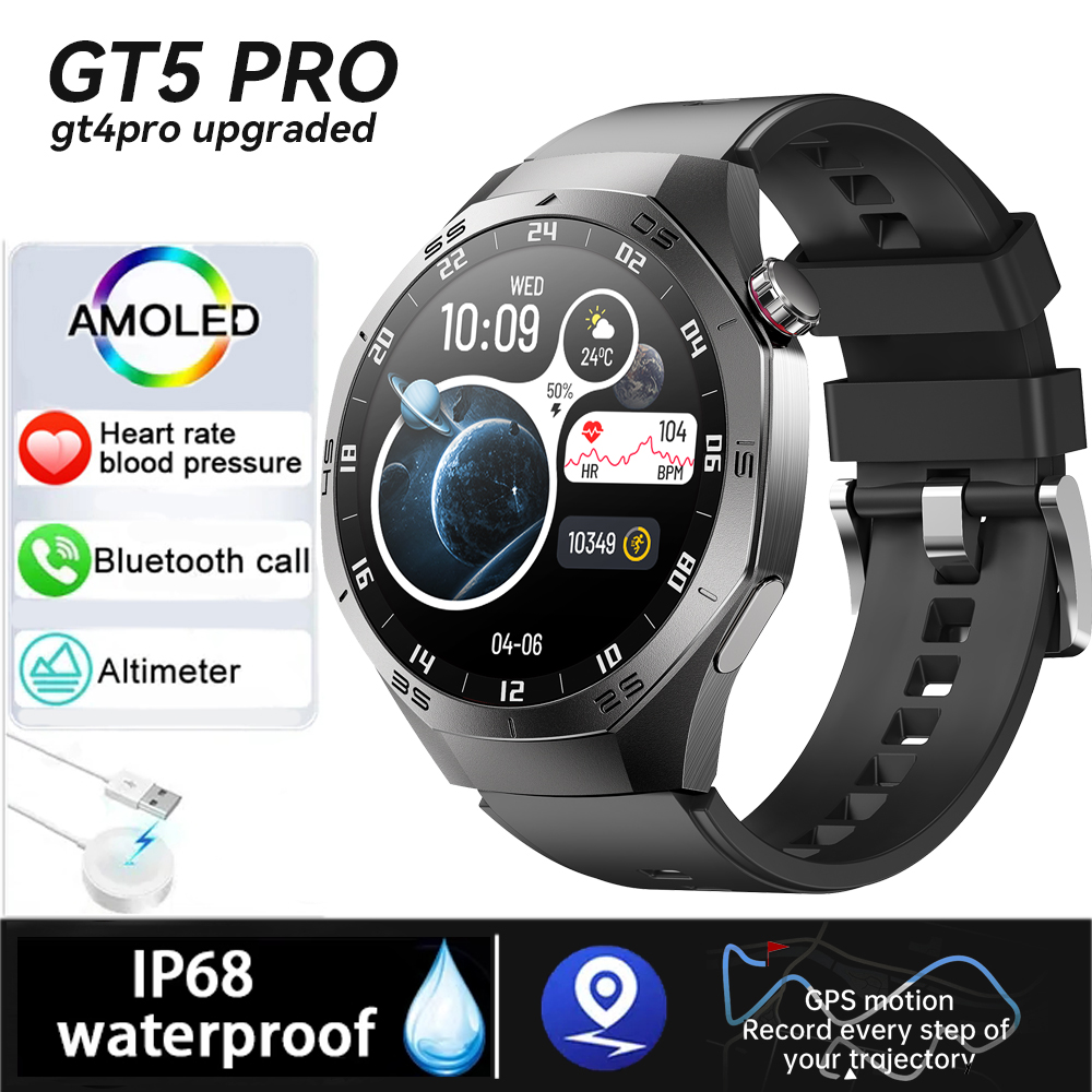 Gt 5 pro smartwatch masculino tela amoled gps esportes bluetooth chamada freqüência cardíaca oxigênio no sangue ao ar livre à prova dwaterproof água smartwatch 2025 novo: Branco