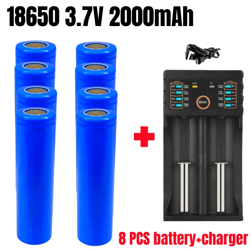 18650 3.7V 2000mAh Batería Recargable + Cargador: Naranja