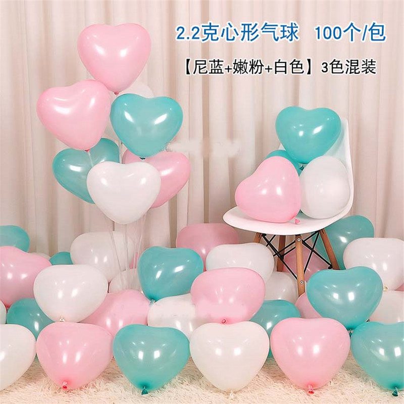 100 stk romantiske hjerteformede balloner bryllupsfest romantisk baloon fødselsdagsdekoration: Blå lyserød hvid