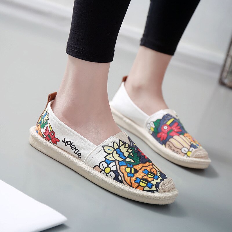 Primavera señoras Slip On mocasines estampados pescador zapatos mujeres pisos pintado lona Zapatos mujer Alpargatas zapato transpirable