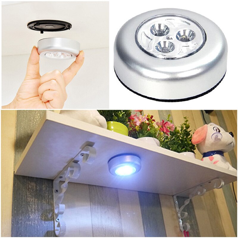 10Pcs Zelfklevende Touch Lamp 3 Led Bedlampje Keukenkast Wardorbe Verlichting Lampara Mesita Noche Emergency Lamp home Decor