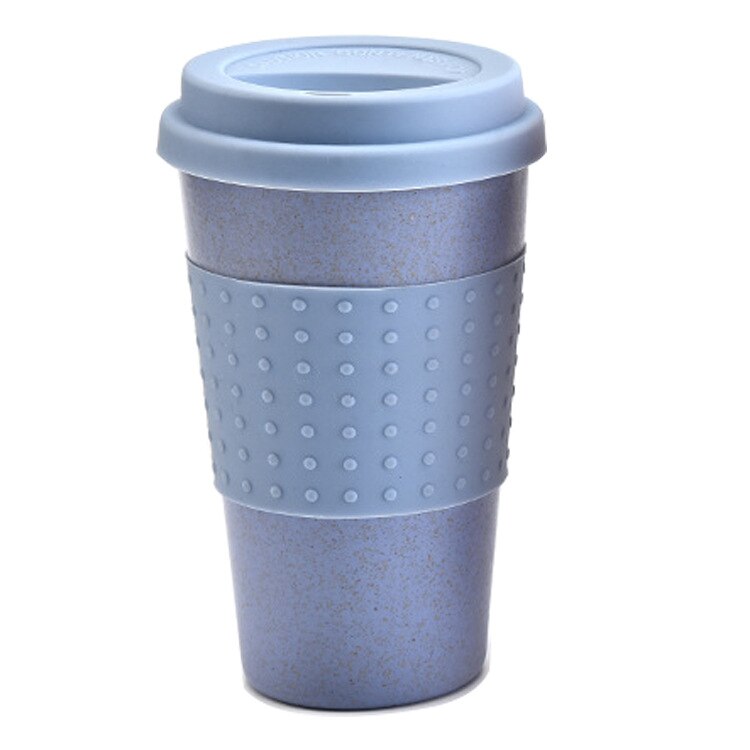 Miljøvennlig kaffe te kopp hvete halm reise vann drikke krus med silikon lokk drikke krus: Blå