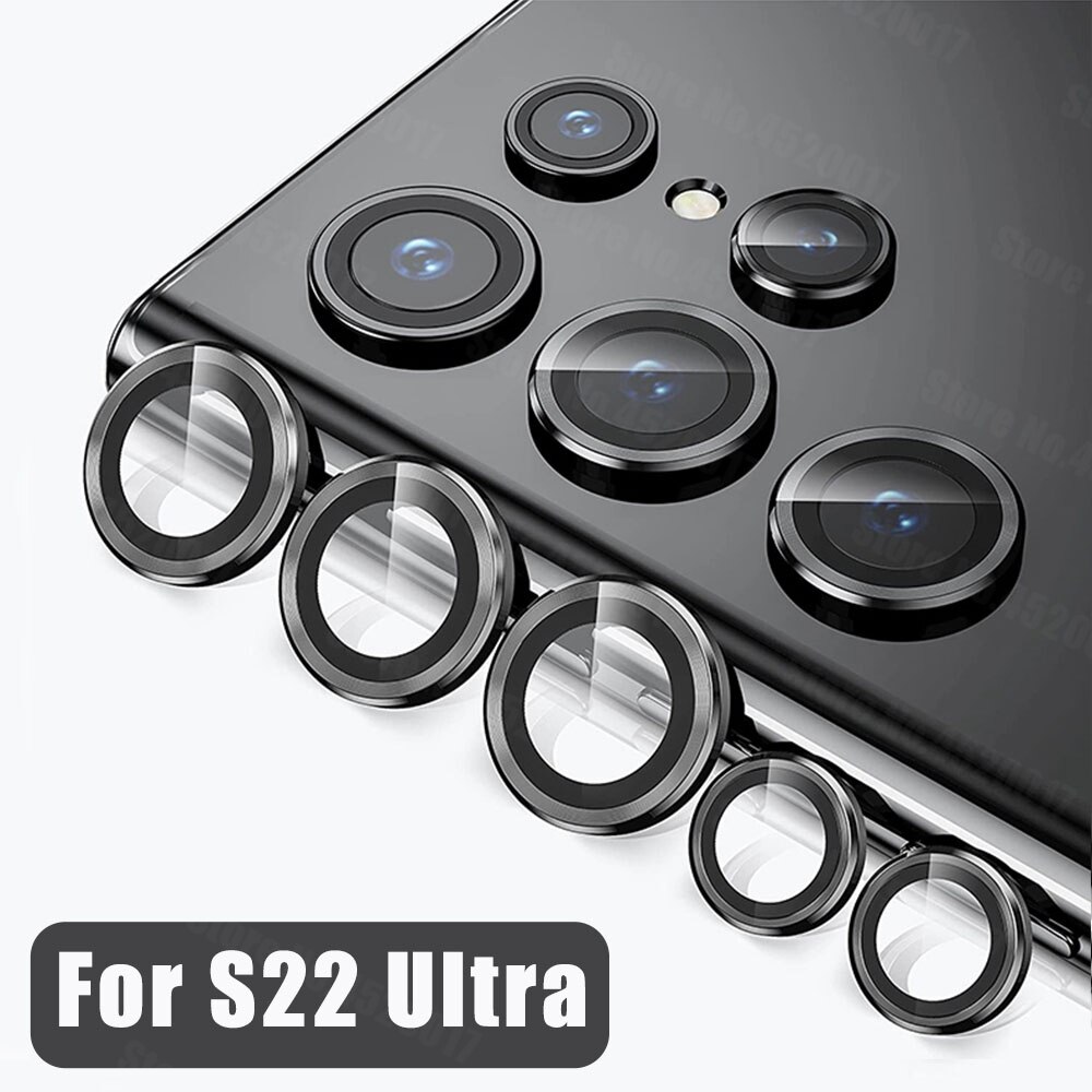 S22 ultra capa completa câmera lente protetor para samsung galaxy s22 ultra liga de alumínio metal vidro temperado para samsung s22ultra: Black