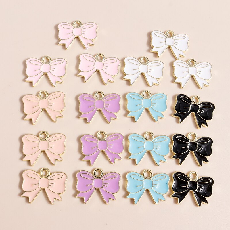 10 Uds. De dijes de lazo rosa esmaltados de 16x13 para fabricación de joyería hecha a mano DIY, dijes para niñas, colgantes, collares, pendientes, accesorios: PLATEADO