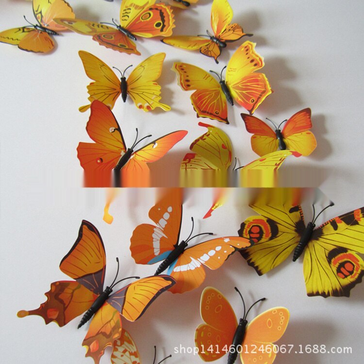 Stijl 12Pcs Dubbele Laag 3D Vlinder Muur Sticker Op De Muur Home Decor Vlinders Voor Decoratie Magneet Koelkast stickers