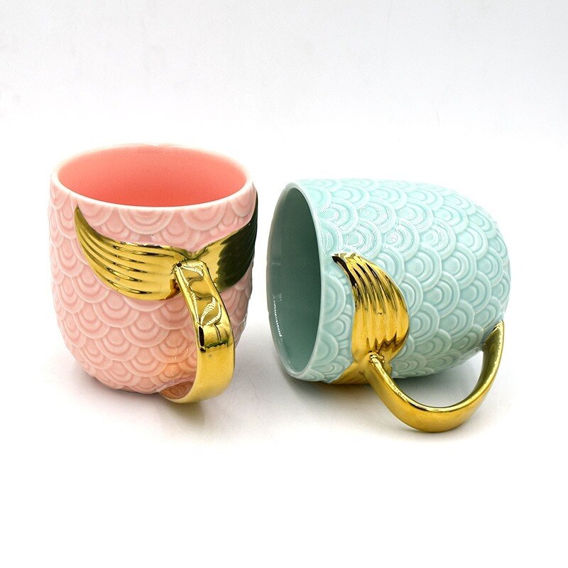 Ceramic Mermaid Tail Handle Cup Water Cup Continental Breakfast Cup Mug Novelty Water Cup