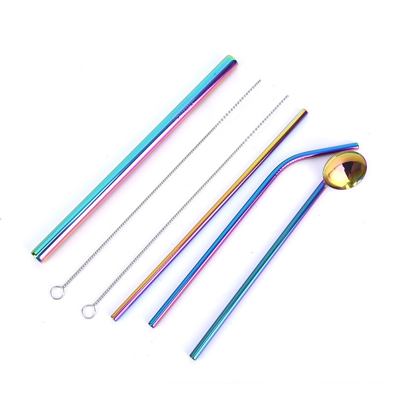 Stainless Steel Straws Rainbow Drinking Reusable Straws For Tumbler Straw