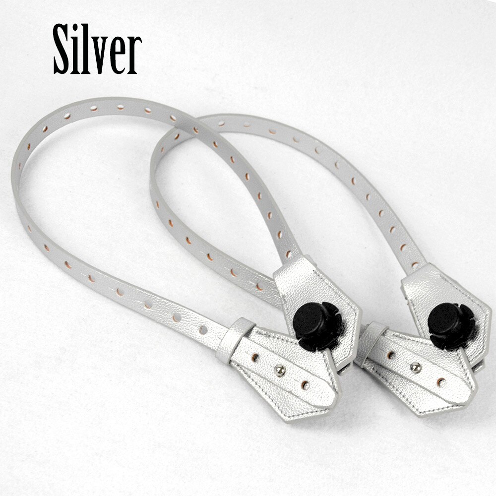 1 Pair Bidirectional Adjustable Length Flat Leather Belt Handle with Clasp for Obag Basket Bucket City Chic Women Handbag O Bag: silver