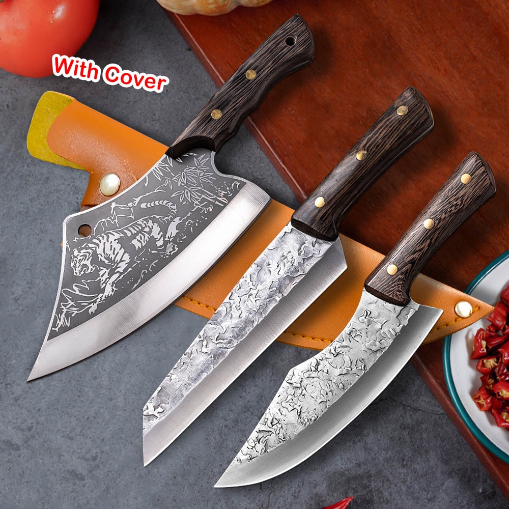 Kitchen Knife High Carbon Steel Butcher Meat Chopping Cleaver Knives Wenge Wood Handle Handmade Forged Chinese Chef Knife