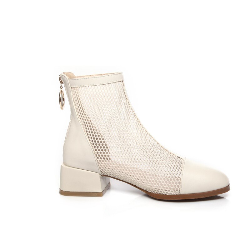 Morazora merk enkellaarsjes met hak, vierkante neus, zomerlaarzen, effen kleur, ademende damesschoenen, zwart