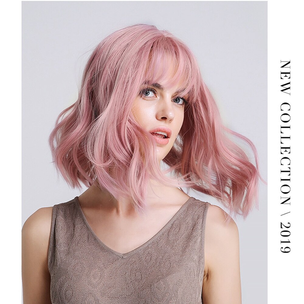 Short Wave Curly Hair Wig with Bangs 12 Inches Long 120 Degrees Celsius High Temperature Synthetic Fiber Wigs