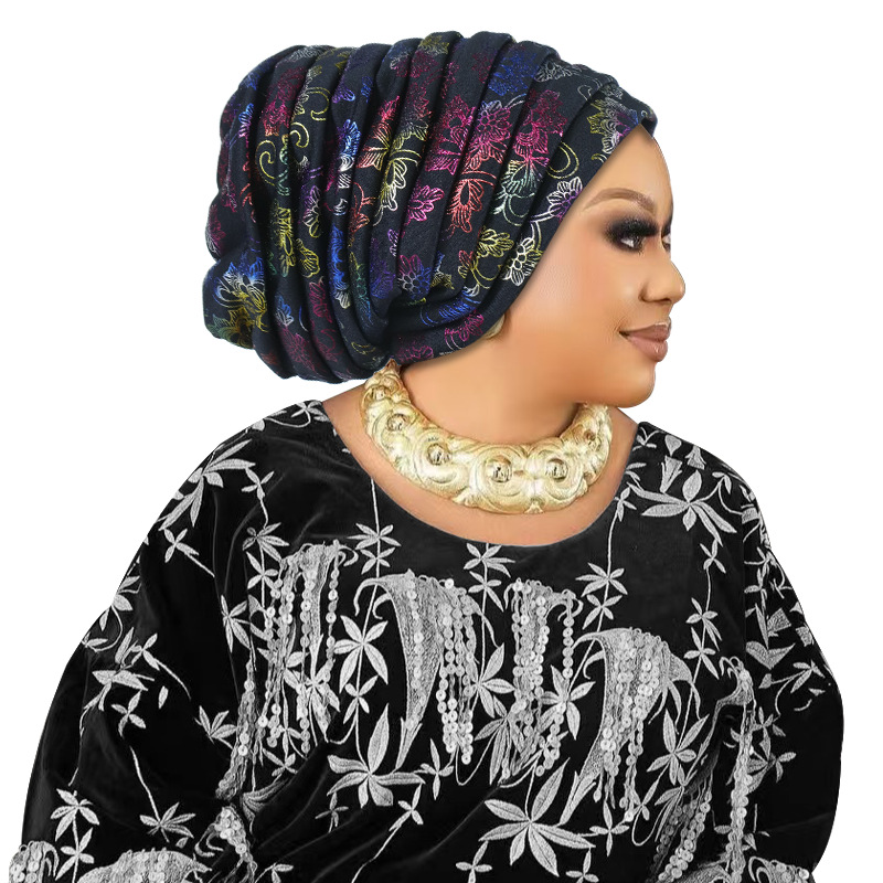 Gorro de Turbante plisado de cuerpo completo con purpurina para Mujer, envolturas para la cabeza para Mujer, pañuelo musulmán, sombrero, Turbante para Mujer, tocado africano: Rojo óxido