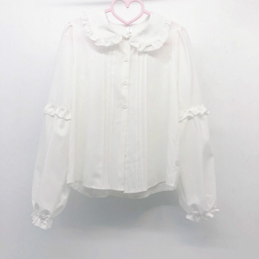 Sommer vår jsk søt lolita kjole volanger lolita sløyfe stroppe sele kjole tegneserie rutete kjole+bluse skjorte sett afc 485: Bare bluse