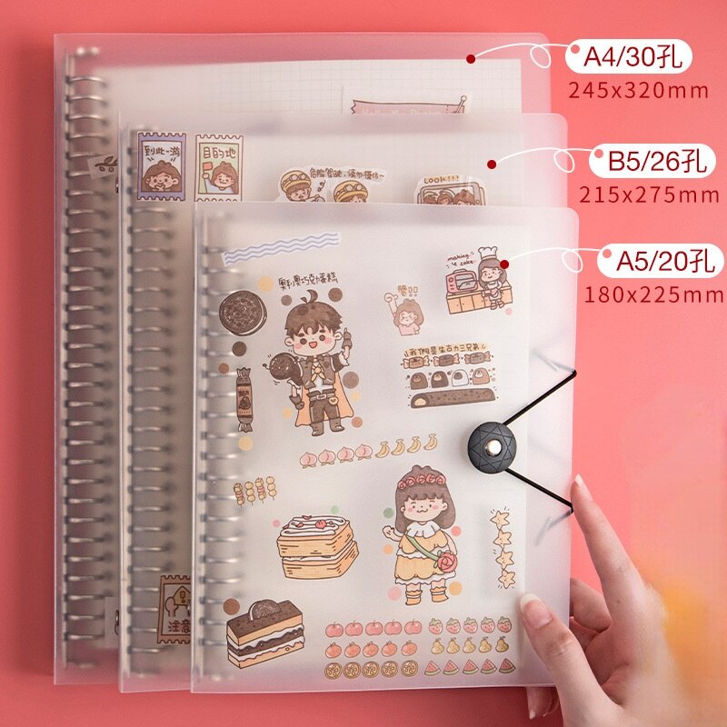 A4 B5 A5 Button Binder Frosted with Stickers Loose Leaf Notebook Binder Journal Diary Office Supplies Notebook Diary Office