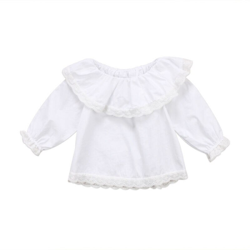 Newborn Toddler Infant Baby Girls Lace Long Sleeve Tops T-shirts Clothes Solid White Sweet Tops Shirt 0-24M