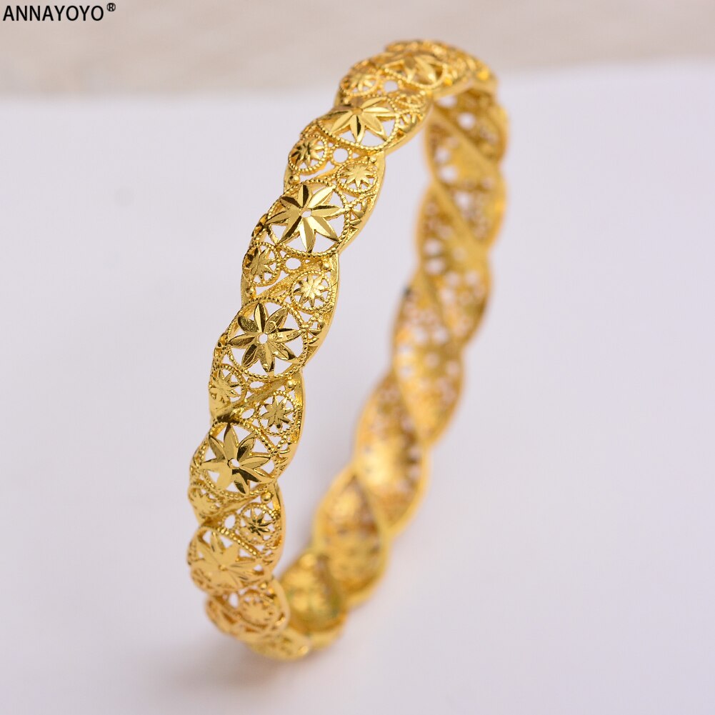 ANNAYOYO 1 stuks/partij, Ethiopische Goud Kleur Wedding Bangle voor Vrouwen Dubai Bruid Armband Afrikaanse Sieraden Midden-oosten Items