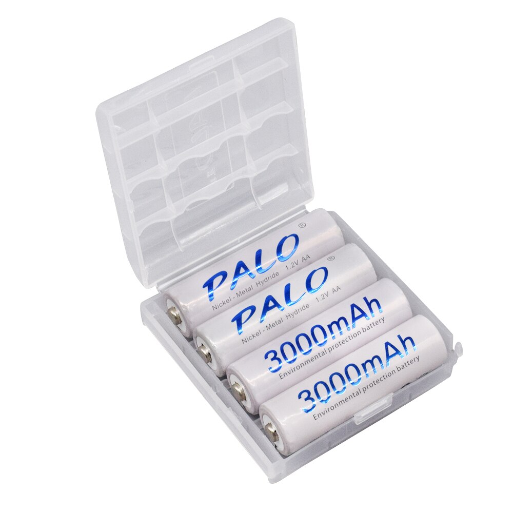 PALO 4/8/12/16pcs AA Battery Ni-MH 3000mAh 1.2V AA Rechargeable Batteries AA Bateria Baterias + 2pcs Battery Hold Case Boxes