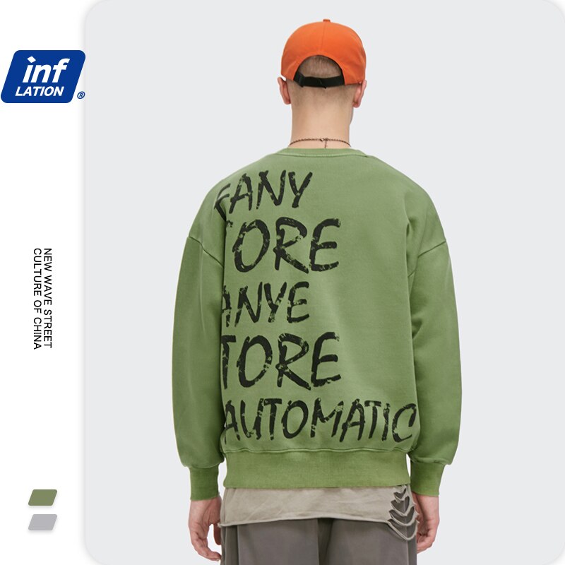 Inflation dreng sweatshirt streetwear grøn sweatshirt herre fleece farve blokbogstaver hip hop oversize sweatshirt mand 1406w