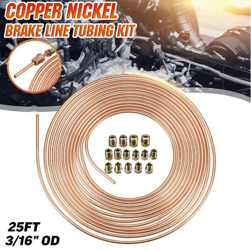 2 Pack 25Ft Copper Nickel Brake Line Tubing Kit 3/16 Inch OD + 30Pcs Fitting Nuts