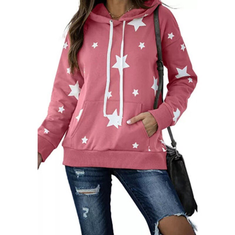 dame Hettegenser i Bomull med Lange Ermer og Lomme - uformelt sportslig Stil: Rosa / Xl