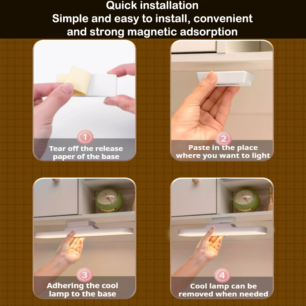 ledet-berøringsmagnetisk bordlampe usb-oppladbar øyebeskyttelse 3- fargers trinnløs dimmbar skap nattlys leseboklampe