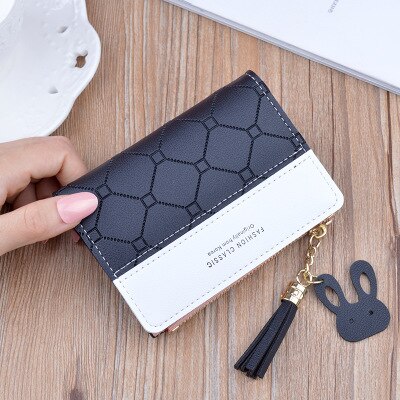 Geometria retalhos borla carteira feminina zíper curto grande capacidade moeda bolsa casual breve titular do cartão bolso moda saco de embreagem: 10