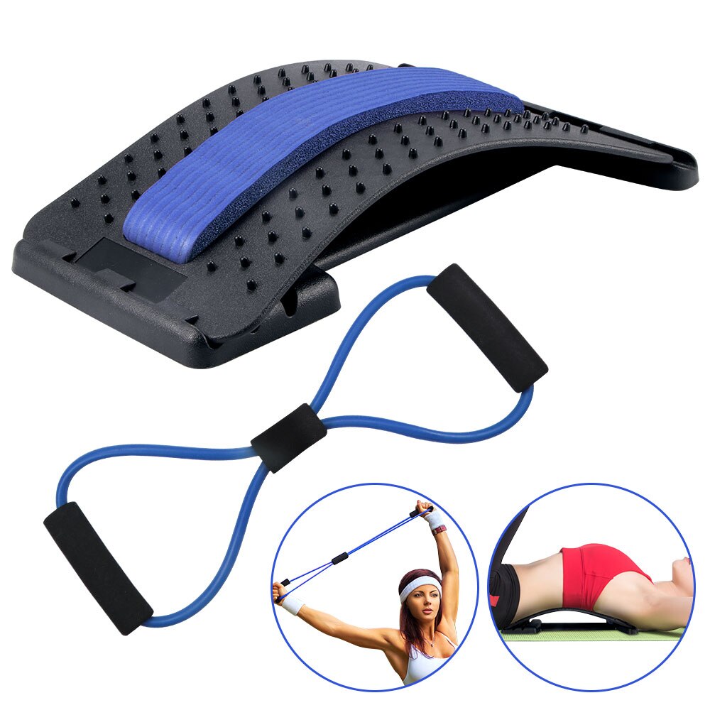 Fitness puller pilates motståndsband med ländkotor massager fitness drarrep ryggsträckare set bröstexpanderare: Djupblå