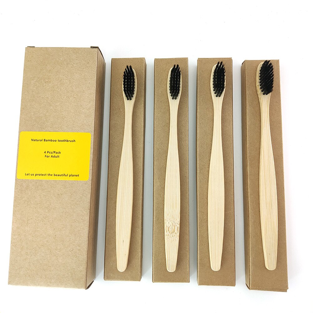 Natural Organic Eco-Friendly Wood Ergonomic Soft Bamboo Toothbrush BPA Free Bristles: 1198-H-1