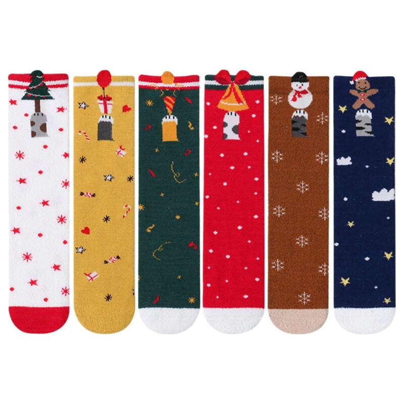 Bebê velo joelho meias meninas meninos natal sobre o joelho meias boneco de neve dos desenhos animados dot longo joelho meias antiderrapantes sola meias