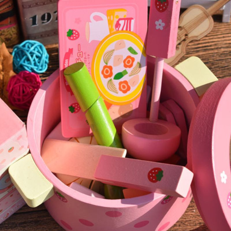 1Set Wooden Kitchen Tableware Tools Toy Play House Pot Vegetable Toys for Christmas Birthday Party 72XC