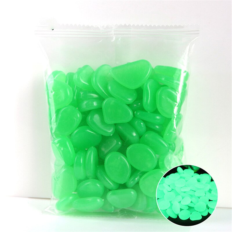 Piedras luminosas decorativas que brillan en la oscuridad, guijarros para pasillos, camino de jardín, decoración de pecera, 100 Uds.: 6