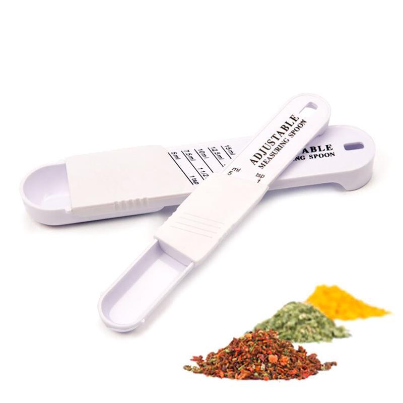 Cuchara medidora ajustable de 2 uds, cuchara medidora, utensilio de cocina, accesorios de cocina para hornear, cuchara cuantitativa de plástico para hornear: Default Title