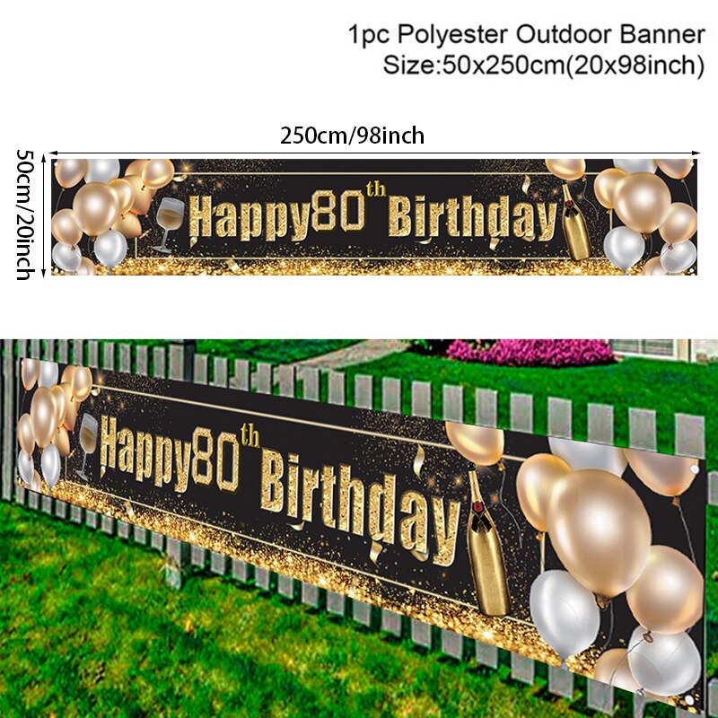 Pancarta de feliz cumpleaños 30, 40, 50, 60, 70, 80, 90, decoración para de cumpleaños para adultos 40, 50, 60, 60, suministros para de aniversario: 80th