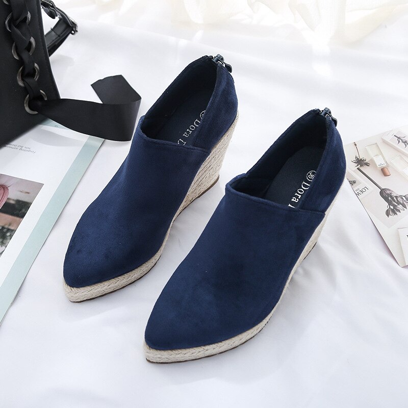 Women High Heel Wedges Paltform Style Shoes Espadriles Pointed Toe Thick Bottom High Heels Straw Sandals: blue / 41