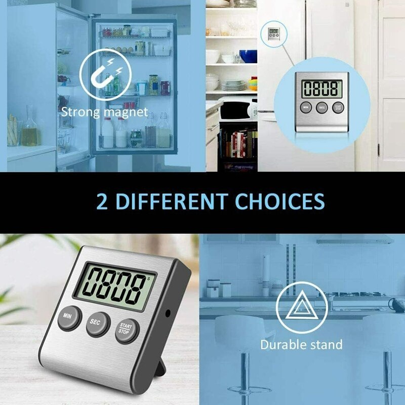 2 Pack Stainless Steel Digital Kitchen Baking Timer Countdown Timer & Minute Timer Ultra-Large Alarm Sound
