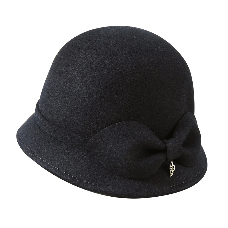 Kvindelig banket hovedbeklædning dame fest formel kort kant cloche hat kvinder vinter uld filt hatte