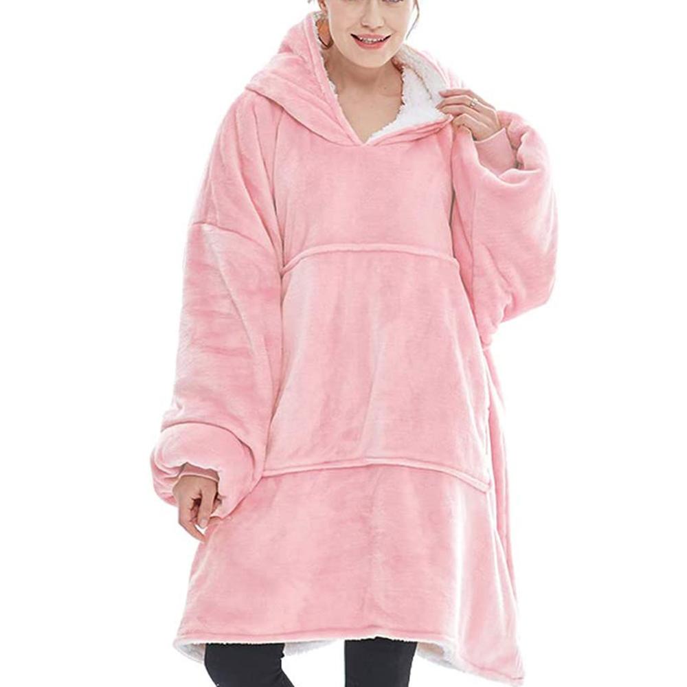 Übergroßen Hoodie Decke Mit Ärmeln Sweatshirt Plaid Winter Vlies Hoody Frauen Tasche Weibliche Mit Kapuze Schweiß Übergröße Femme: Baby Rosa