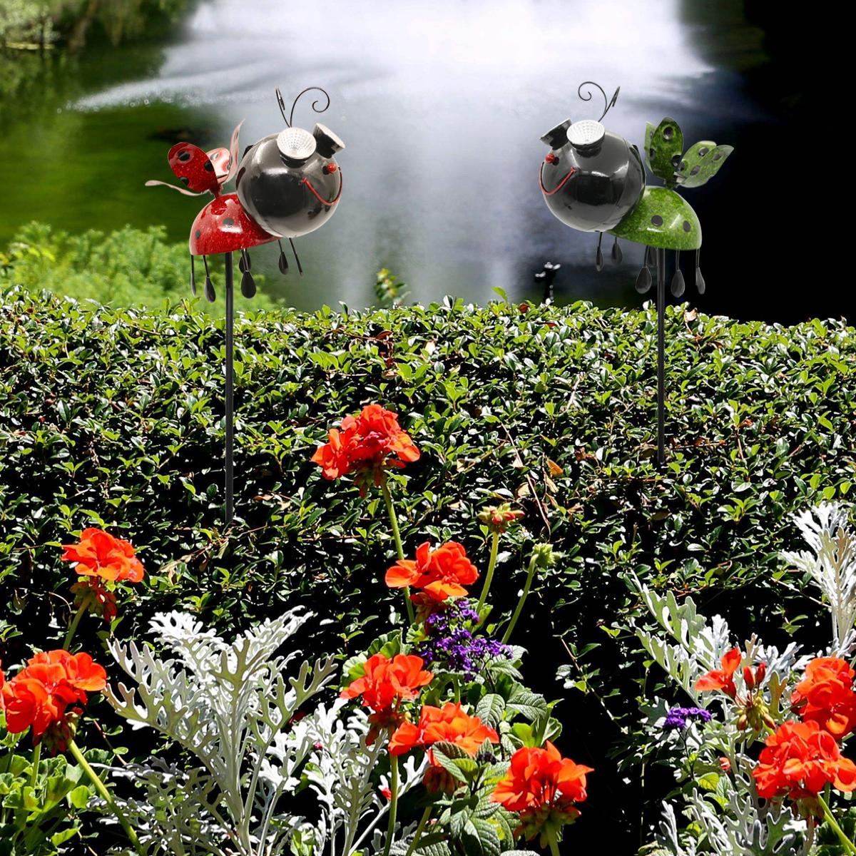 Goodeco Metal Ladybug Garden Stakes With Solar LED Lights Rotating Wings Lawn Yard Outdoor Decor Ladybugs Jardin Stake Ornament
