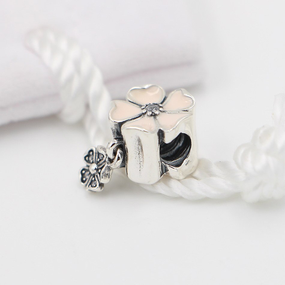 Originele Roze Enamel Cherry Blossom Hanger Kraal Fit 925 Sterling Zilver Bedel Charm Europa Armband Diy Sieraden