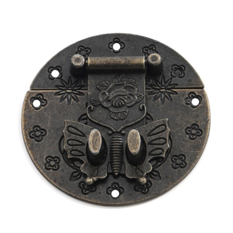 Ronde Vlinder Sluiting Houten Doos Hangslot Antieke Decoratieve Klink Lock Kast Gesp Doos Accessoire Anti-Corrosie: 5