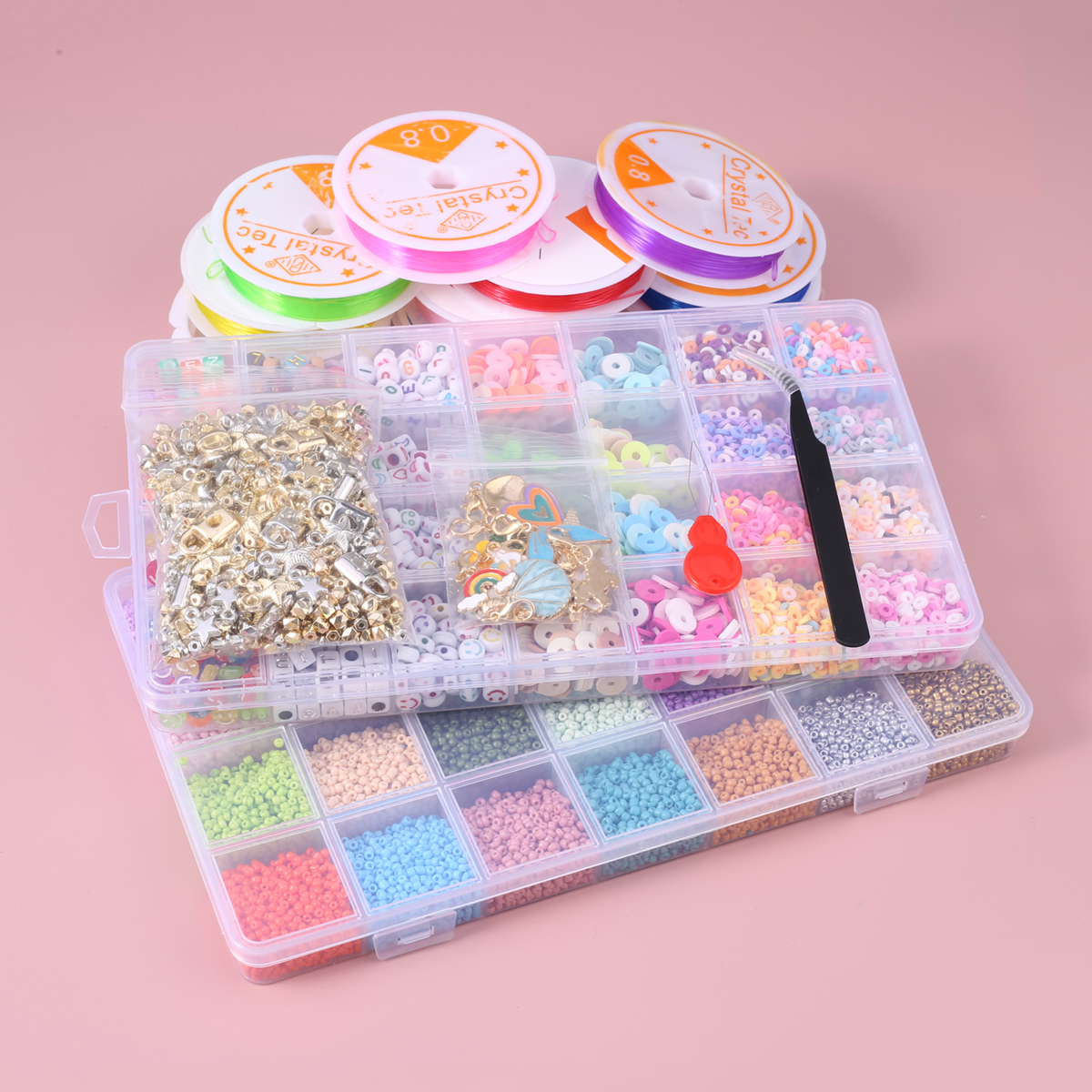 Traje de joyería artesanal hecho a mano, caja de cuentas pequeña de colores mezclados, apto para mujeres y hombres, accesorios de artesanía al por mayor, 2023: Gris