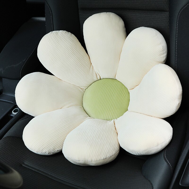 Nekkussen auto pluche hoofdsteun bloem auto nekkussen vrouwenkussen lendensteun schouderbeschermer: Beige witte taille