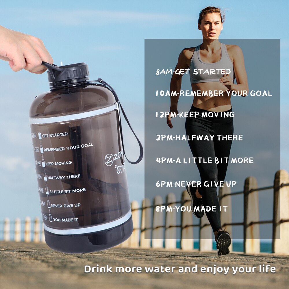 Zomake 2.2L Gallon Water Fles Met Tijd Marker & Stro, motivatie Water Jug Bpa Gratis Lekvrij Grote Water Flessen Voor Gym