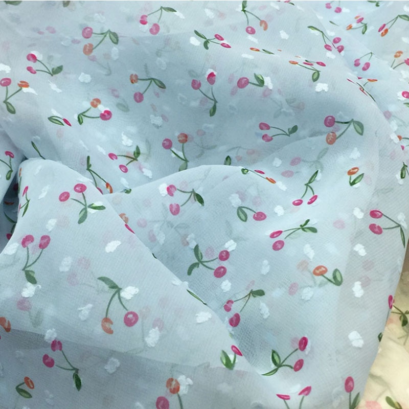 Landlig stil blødt behageligt applikation chiffonstof til beklædningsgenstand kjole kirsebærfrugt georgette stof gør-det-selv materiale 3 yards