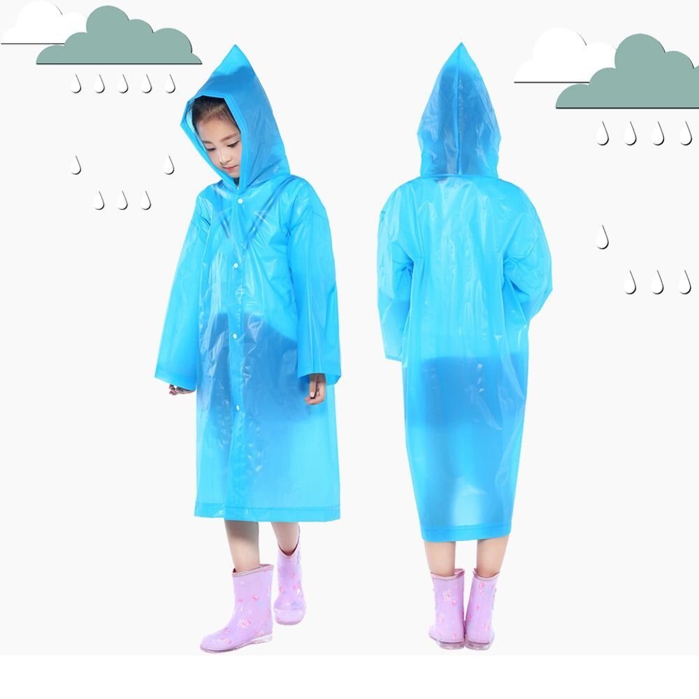 1PC Portable Reusable Raincoats Children Rain Ponchos For 6-12 Years Old Cartoon Raincoat Kids Children Windproof Rain Coat: Blue
