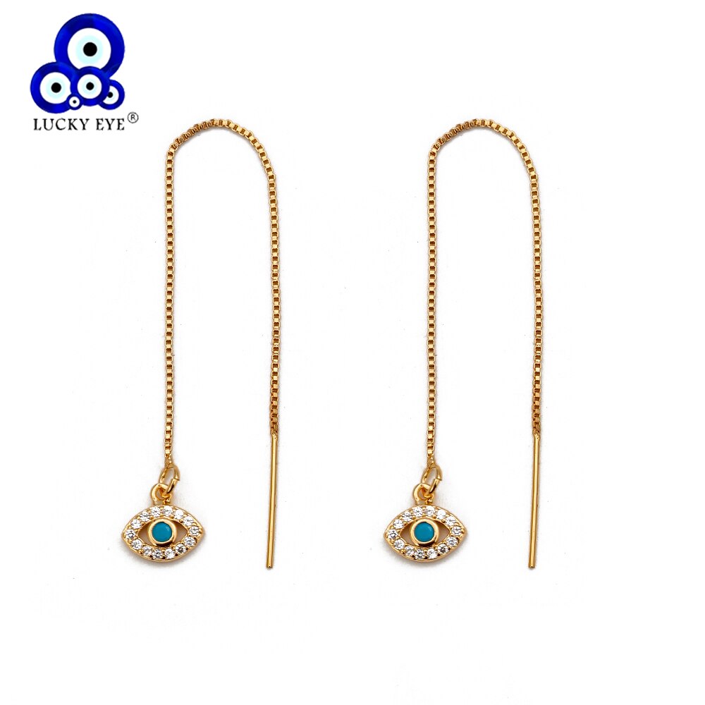 Lucky Eye Fatima Hamsa Hand Evil Eye Earrings Gold Color Tassel Chain Long Dangle Earrings for Women Girls Jewelry BD18