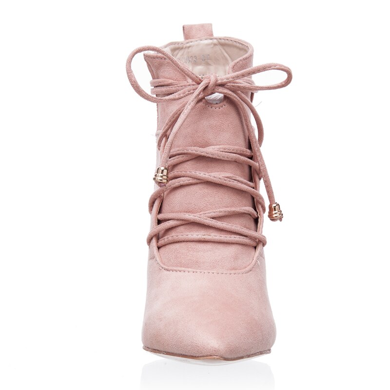 ENMAYER High Heels Pointed Toe Cross-Tied Boots Woman Shoes Autumn INS Botas Mujer Thin Heels Lace Up Women Boots